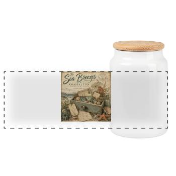 The Sea Breezes Coastal Inn Vintage Poster Decoration - Panoramic Cookie Jar with Wooden Lid - white - Front