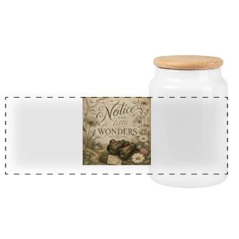 Wildflower Binoculars Retro Mural Nostalgia Decoration - Panoramic Cookie Jar with Wooden Lid - white - Front