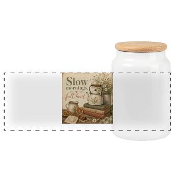 Slow Mornings Full Heart Poster Coffee Tea Decoration - Panoramic Cookie Jar with Wooden Lid - white - Front