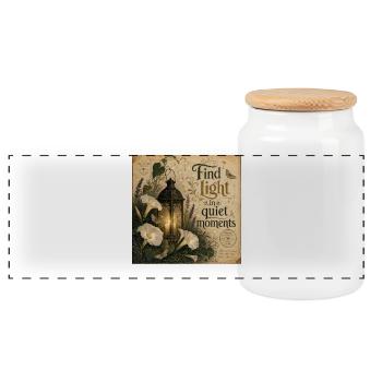 Find Light In Quiet Moments Vintage Poster Decoration - Panoramic Cookie Jar with Wooden Lid - white - Front