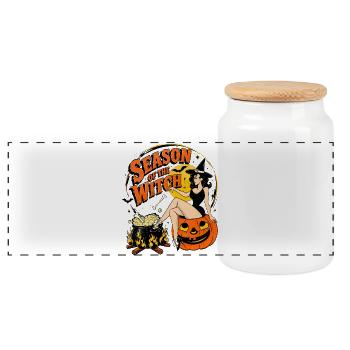 Witch Harvest Night - Panoramic Cookie Jar with Wooden Lid - white - Front
