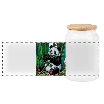 Panda in the Bamboo Forest – Bright Colors - Panoramic Cookie Jar with Wooden Lid - white - Front