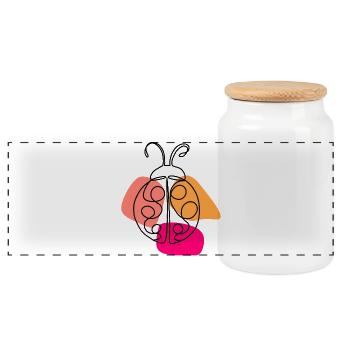 Hand Drawn One Line Ladybug - Panoramic Cookie Jar with Wooden Lid - white - Front