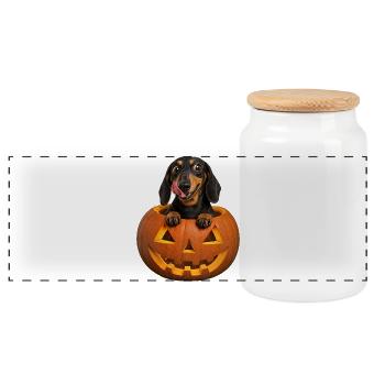 Funny Dachshund Pumpkin Hoodie Gift Shirt - Panoramic Cookie Jar with Wooden Lid - white - Front
