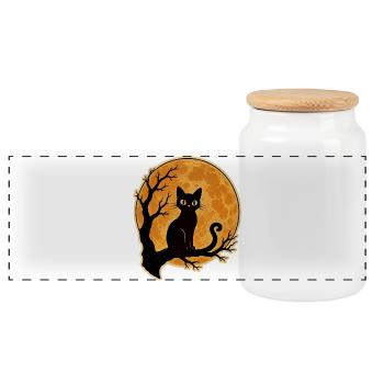 Black Cat Full Moon Halloween Vintage shirt - Panoramic Cookie Jar with Wooden Lid - white - Front