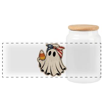 Ghost with USA Bandana Halloween Vintage Motif - Panoramic Cookie Jar with Wooden Lid - white - Front