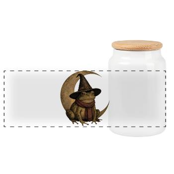 Frog with Witch Hat Halloween Vintage Motif - Panoramic Cookie Jar with Wooden Lid - white - Front