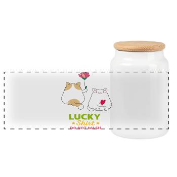 Cat Love - Panoramic Cookie Jar with Wooden Lid - white - Front