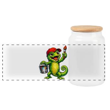 Caméléon avec couleur - Boîte à biscuits avec couvercle en bois - blanc - Devant