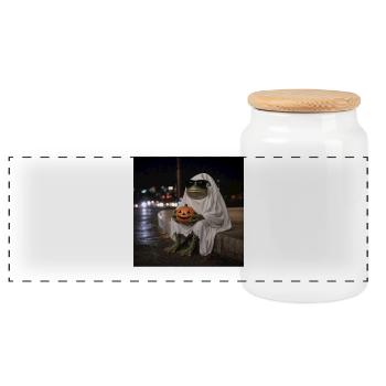 Frog Ghost Sunglasses T-Shirt Halloween - Panoramic Cookie Jar with Wooden Lid - white - Front