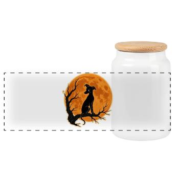 Greyhound Full Moon T-Shirt Halloween Vintage - Panoramic Cookie Jar with Wooden Lid - white - Front
