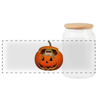 Halloween Frog in Pumpkin T-Shirt Funny - Panoramic Cookie Jar with Wooden Lid - white - Front