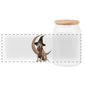Dalmatian Witch Crescent Moon T-Shirt Halloween - Panoramic Cookie Jar with Wooden Lid - white - Front