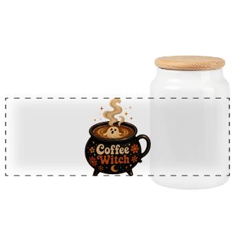 Coffee Witch Cauldron T-Shirt Coffee Ghost - Panoramic Cookie Jar with Wooden Lid - white - Front