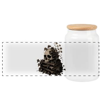 Skull on Books T-Shirt Dark Academia Goth - Panoramic Cookie Jar with Wooden Lid - white - Front