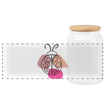 Lineart Ladybug Design - Panoramic Cookie Jar with Wooden Lid - white - Front