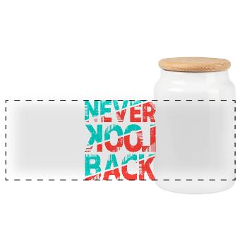 Never Look Back – Retro Typography Statement Design - Panoramic Cookie Jar with Wooden Lid - white - Front