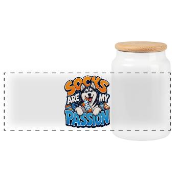 Siberian Husky - Panoramic Cookie Jar with Wooden Lid - white - Front