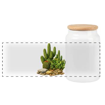 Cacti with flowers - Panoramic Cookie Jar with Wooden Lid - white - Front