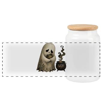 Cute Ghost Halloween Vintage T-Shirt Motif - Panoramic Cookie Jar with Wooden Lid - white - Front