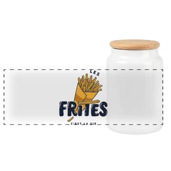 Frites – Les Frites, C’est la Vie - Boîte à biscuits avec couvercle en bois - blanc - Devant