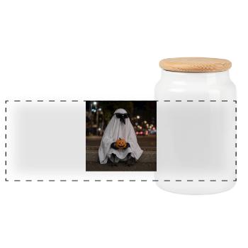 Raven Ghost Sunglasses T-Shirt Halloween - Panoramic Cookie Jar with Wooden Lid - white - Front
