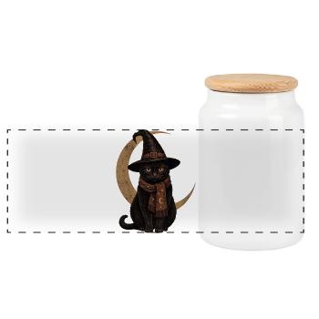 Black Cat Witch Hat Vintage Halloween shirt - Panoramic Cookie Jar with Wooden Lid - white - Front