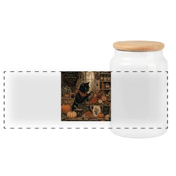 Black Cat Floral Shop T-Shirt Vintage Goth - Panoramic Cookie Jar with Wooden Lid - white - Front