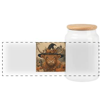 Scottish Cow Halloween Hoodie Vintage Cow - Panoramic Cookie Jar with Wooden Lid - white - Front