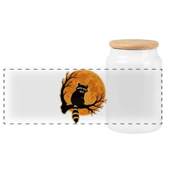 Raccoon Full Moon Halloween Retro Sticker Motif - Panoramic Cookie Jar with Wooden Lid - white - Front
