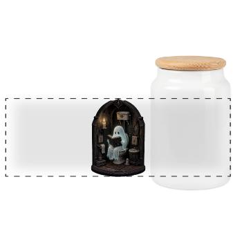Fantôme sur les toilettes Livre d’Halloween - Boîte à biscuits avec couvercle en bois - blanc - Devant