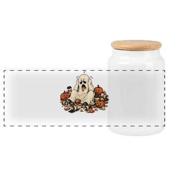 Halloween Ghost Coffee Pillow for Morning Grouches - Panoramic Cookie Jar with Wooden Lid - white - Front