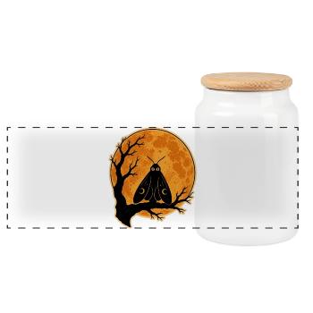 Mothman Moth Full Moon T-Shirt Halloween Vintage - Panoramic Cookie Jar with Wooden Lid - white - Front