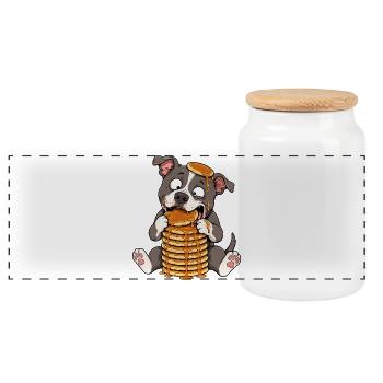 Pitbull avec des pancakes dessin animé drôle - Boîte à biscuits avec couvercle en bois - blanc - Devant