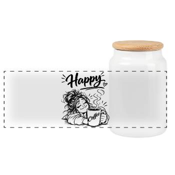 Coffee makes me happy - Panoramic Cookie Jar with Wooden Lid - white - Front