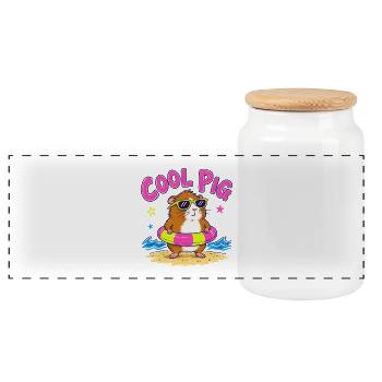 Cool Guinea Pig Sunglasses Summer Fun - Panoramic Cookie Jar with Wooden Lid - white - Front