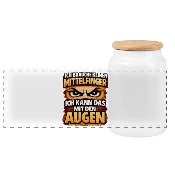 Augen statt Mittelfinger Spruch - Panorama Keksdose mit Holzdeckel - Weiß - Vorne