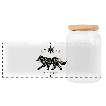 Loup de l’Étoile du Nord avec Chemins Stellaires - Boîte à biscuits avec couvercle en bois - blanc - Devant