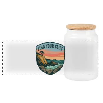 Vintage Cliff and Ocean Motivational Patch - Panoramic Cookie Jar with Wooden Lid - white - Front
