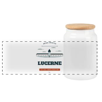 Lucerne — Pont de la Chapelle, insigne vintage - Boîte à biscuits avec couvercle en bois - blanc - Devant