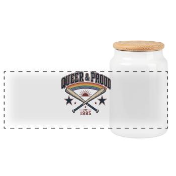 Queer & Proud Baseball T-Shirt Vintage Pride Retro - Panorama Keksdose mit Holzdeckel - Weiß - Vorne