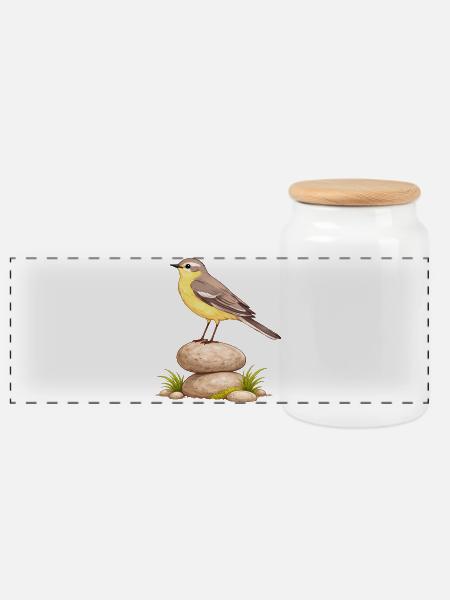 Gelbe Bachstelze - Motacilla flava - Panorama Keksdose mit Holzdeckel - Weiß