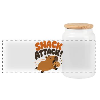 Snack Attack – Lustiges Capybara mit Keks - Panorama Keksdose mit Holzdeckel - Weiß - Vorne