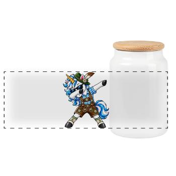Dabbing Einhorn Lederhose Tracht - Panorama Keksdose mit Holzdeckel - Weiß - Vorne