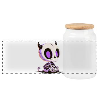Cute Chibi Devil Skull - Panorama Keksdose mit Holzdeckel - Weiß - Vorne