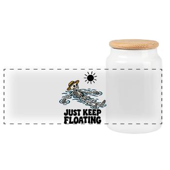 Just Keep Float Skelett sommer lustiger Spruch - Panorama Keksdose mit Holzdeckel - Weiß - Vorne