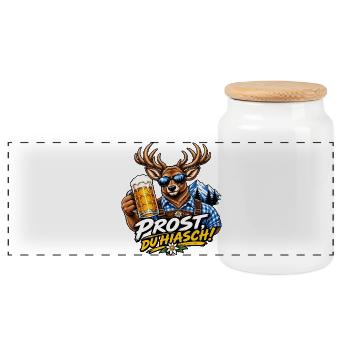 Prost du Hiasch - Prost du Hirsch - Volksfest - Panorama Keksdose mit Holzdeckel - Weiß - Vorne