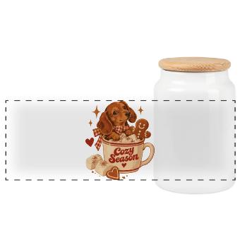 Cozy Season Dachshund - Panorama Keksdose mit Holzdeckel - Weiß - Vorne