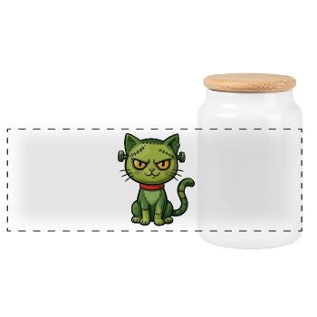 Grüne Zombie-Katze - Panorama Keksdose mit Holzdeckel - Weiß - Vorne