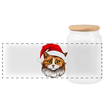 Katzen Christmas - Panorama Keksdose mit Holzdeckel - Weiß - Vorne